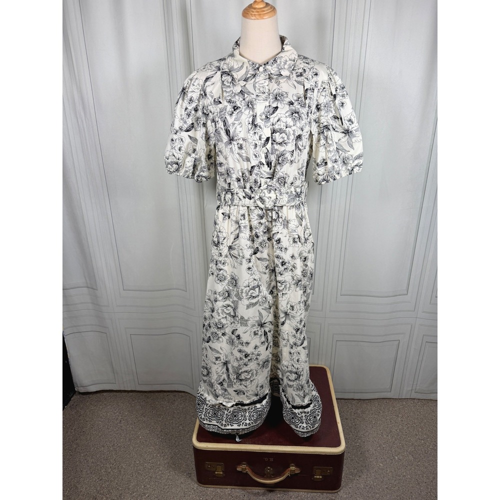 Joie Cottagecore Floral Belted Puff Sleeve Midi‎ Shirt Dress NWT 12